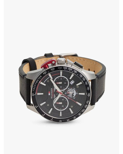 Tommy Hilfiger Black Leather Strap Chronograph Watch for men