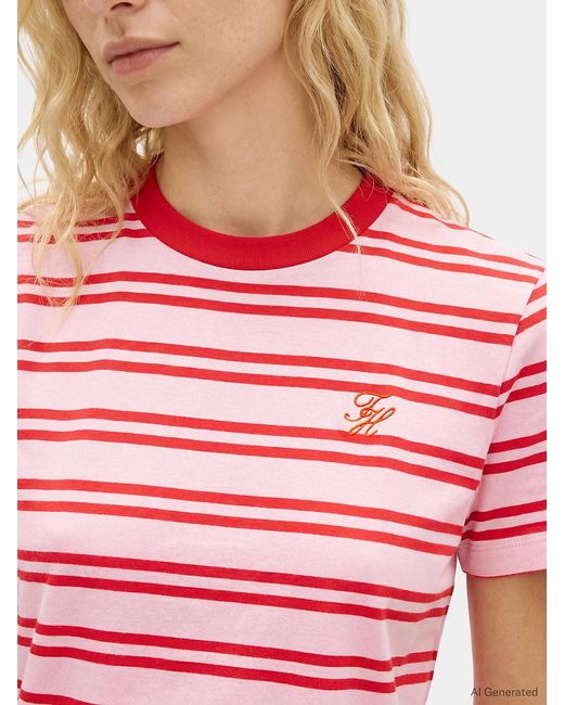 Tommy Hilfiger Red Logo Embroidery Jersey Crew Neck T-Shirt