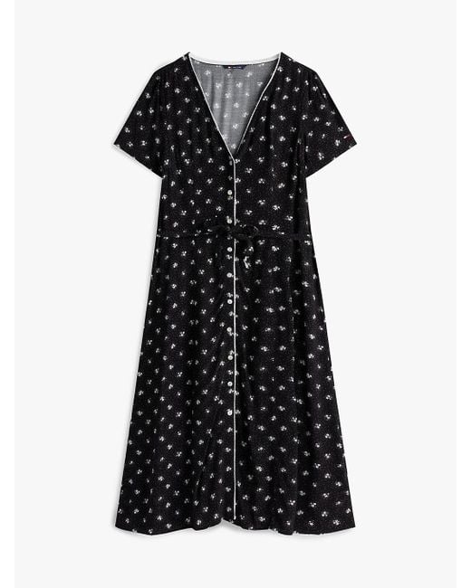 Vestito Midi Slim Fit Con Scollatura A V di Tommy Hilfiger in Black