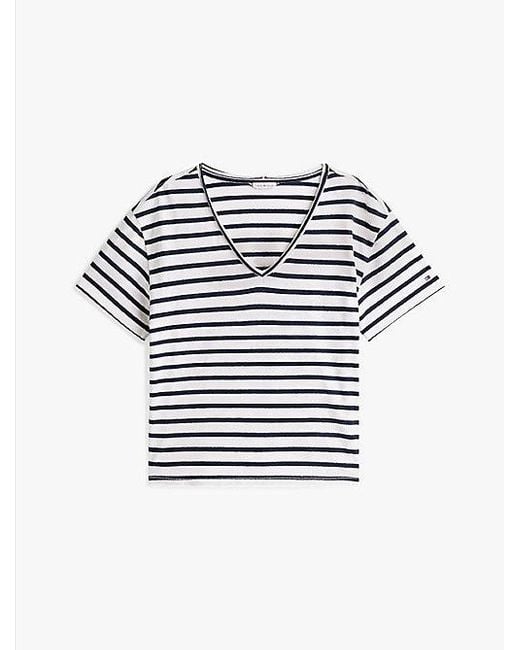 Tommy Hilfiger Relaxed Fit Linnen T-Shirt Met V-Hals in het Blue