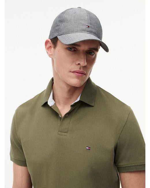 Tommy Hilfiger Gray Hilfiger Flag Embroidery Chambray Baseball Cap for men