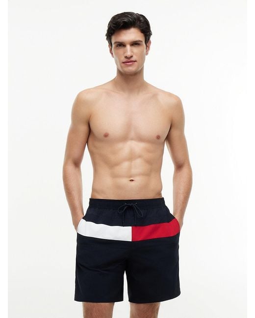 Tommy Hilfiger Blue Colour-Blocked Long Length Swim Shorts for men