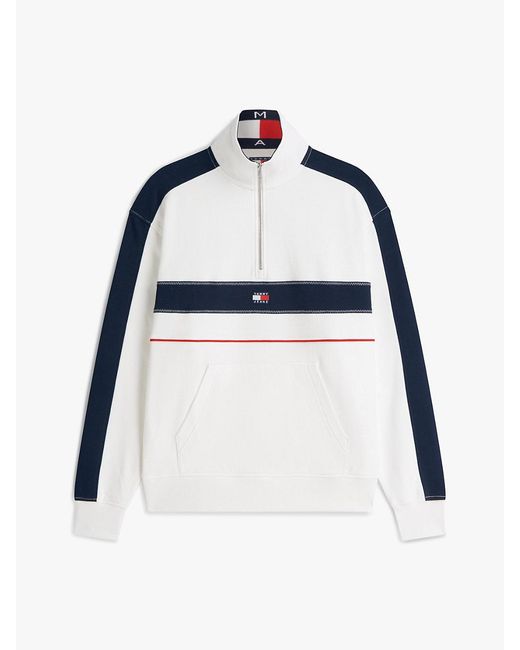 Tommy Hilfiger Blue Colour-Blocked Quarter-Zip Relaxed Sweatshirt for men