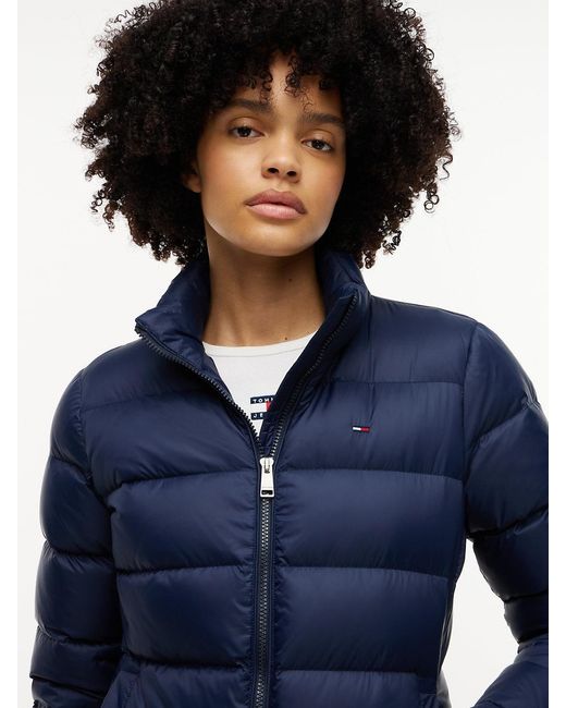 Tommy Hilfiger Blue Faux Fur Hood Slim Down Jacket