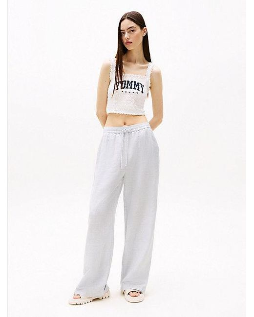 Tommy Hilfiger White Hose Mit Weitem Bein Und Leinen
