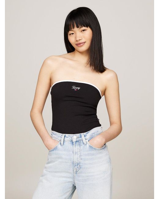 Tommy Hilfiger Black High-cut Leg Strapless Fitted Bodysuit