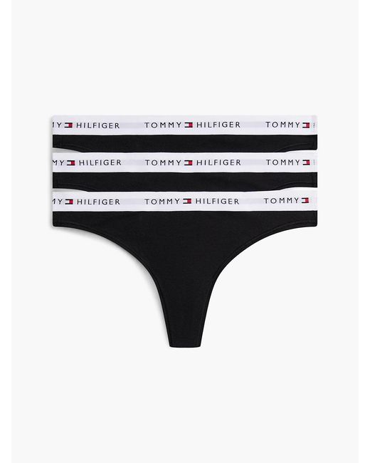Tommy Hilfiger White Essential 3-Pack Repeat Logo Waistband Thongs