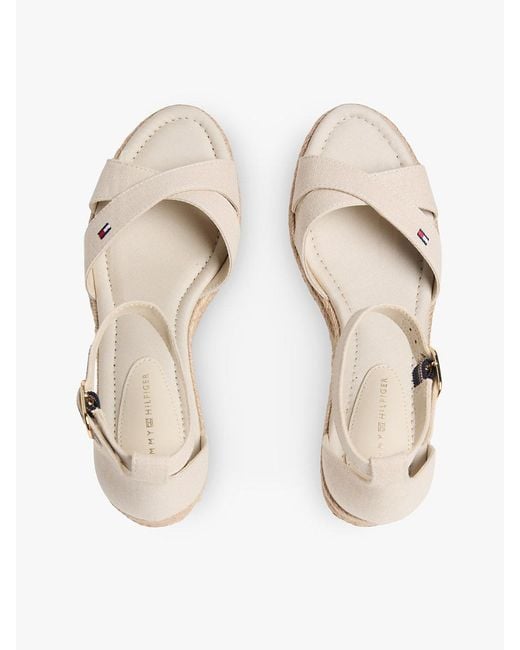 Tommy Hilfiger White Hemp Crossover Strap Wedge Espadrilles