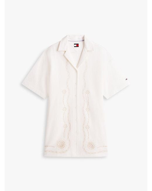 Tommy Hilfiger Natural Broderie Anglaise Relaxed Mini Shirt Dress