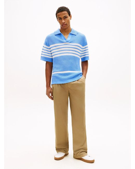 Tommy Hilfiger Blue Lightweight Paper Touch Pleated Loose Trousers for men