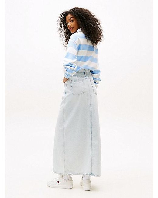 Tommy Hilfiger Claire Denim Maxi-Rok Met Split in het Blue