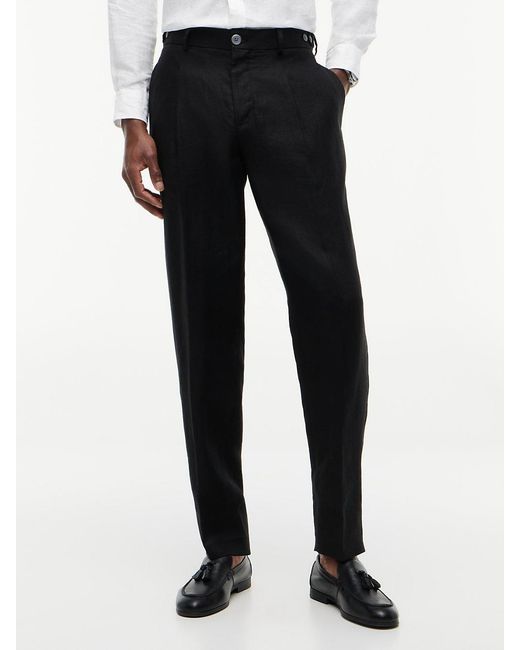 Tommy Hilfiger White New York Label Tapered Leg Pure Linen Trousers for men