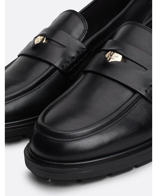 Tommy Hilfiger Black Half Cleat Utility Leather Penny Loafers