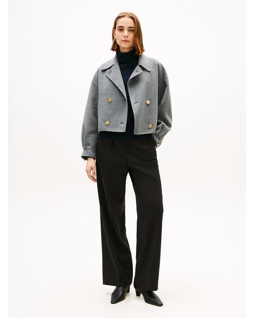 Tommy Hilfiger Gray Wool Blend Double Breasted Peacoat