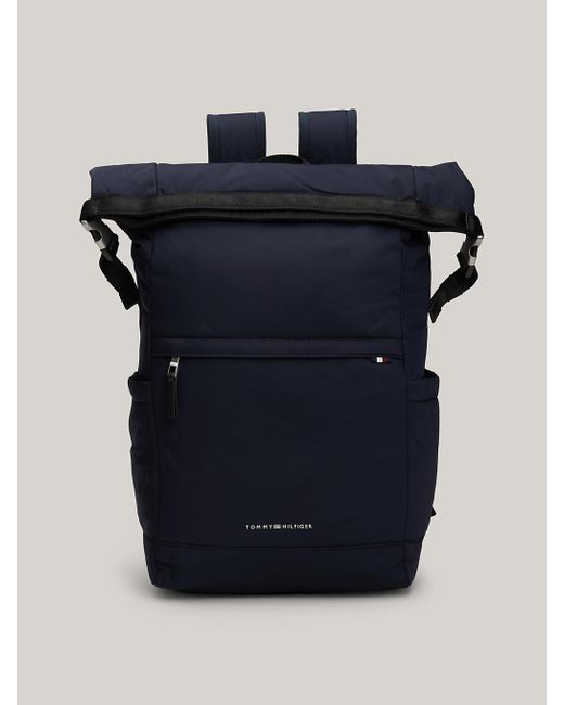 Tommy Hilfiger Blue Signature Water Repellent Roll-top Laptop Backpack for men