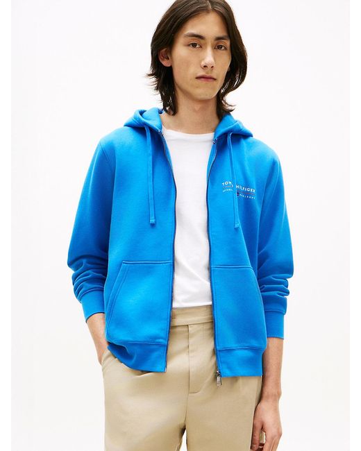Tommy Hilfiger Blue Logo Terry Zip-Thru Hoody for men