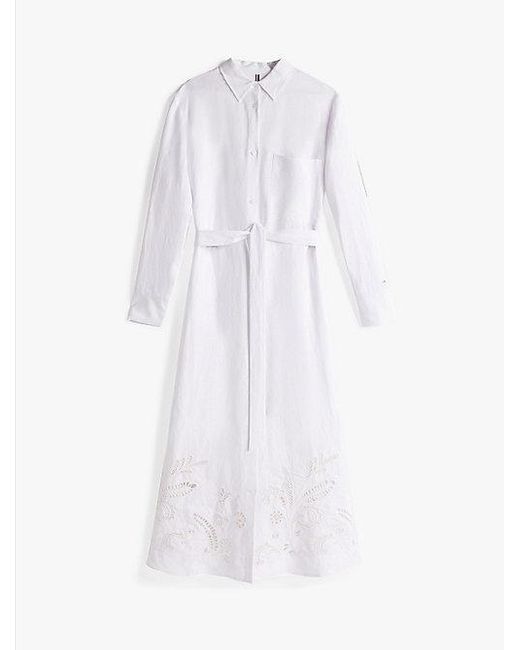 Vestido Camisero Largo Con Bordado Inglés Tommy Hilfiger de color White