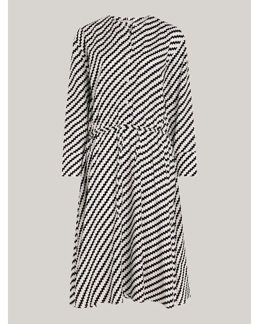 Tommy Hilfiger Gray Jagged Stripe Print Relaxed Midi Dress