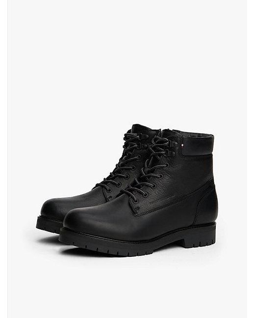 Tommy Hilfiger Leren Veterboots Met Profielzool in het Black voor heren
