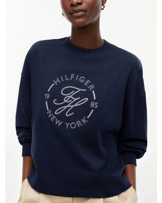 Tommy Hilfiger Blue Logo Relaxed Crew Neck Sweatshirt