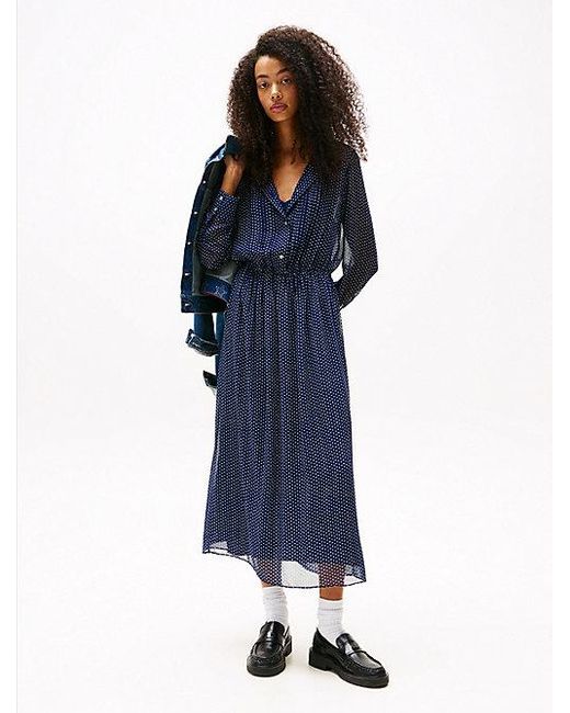 Tommy Hilfiger Blue Midi-Kleid Mit Stern-Print Und Falten