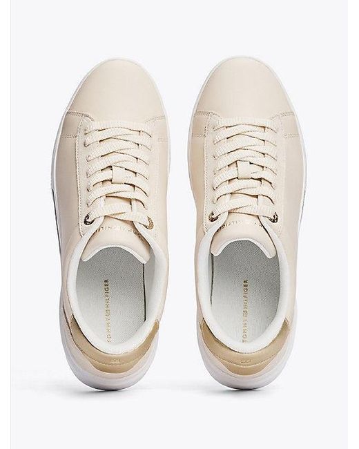 Tommy Hilfiger Leren Sneaker Met Metallic Details in het White