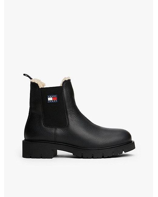 Tommy Hilfiger Leren Chelsea Boot Met Profielzool En Voering in het Black