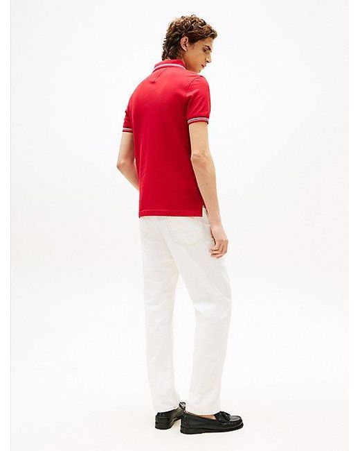 Tommy Hilfiger Slim Fit Polo Met Contrasterende Strepen in het Red voor heren