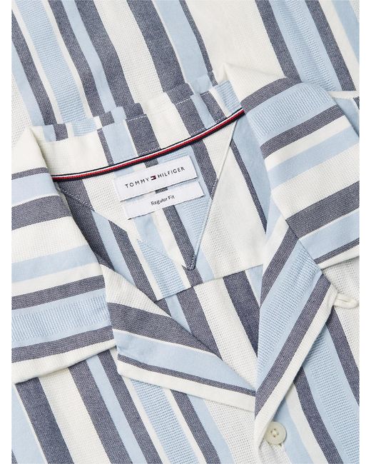 Tommy Hilfiger White Regular Fit Textured Stripe Short Sleeve Shirt for men