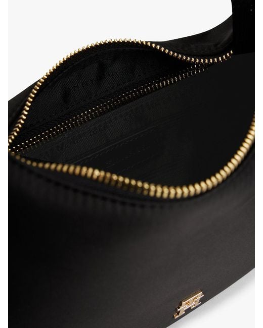 Tommy Hilfiger Black Satin Bracelet Handle Hobo Bag