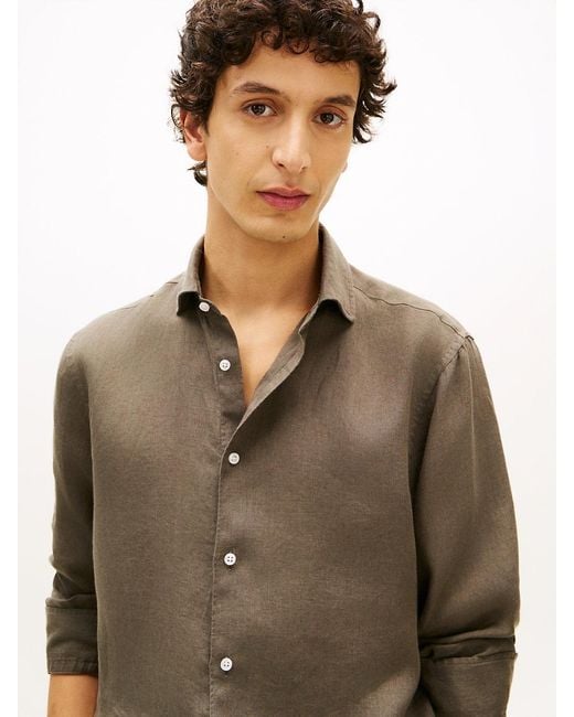 Tommy Hilfiger Natural New York Label Slim Fit Pure Linen Shirt for men