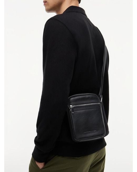 Tommy Hilfiger Black Th Business Leather Crossbody Reporter Bag for men
