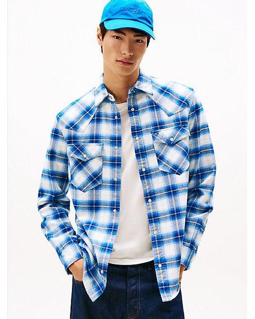 Tommy Hilfiger Regular Western-Overhemd Van Geruit Flanel in het Blue voor heren