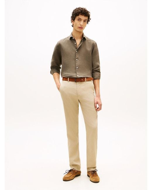 Tommy Hilfiger Natural New York Label Slim Fit Pure Linen Shirt for men