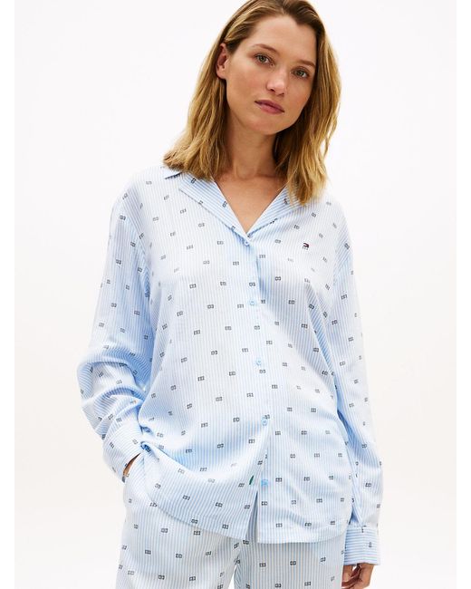 Tommy Hilfiger White Essential Print Embroidery Relaxed Pyjama Shirt