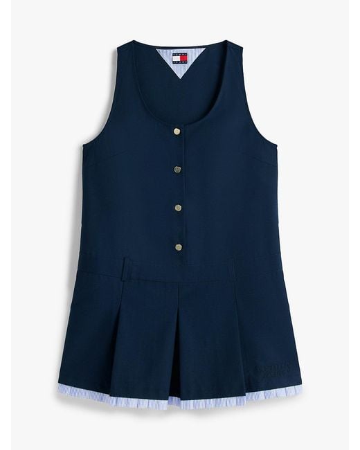 Tommy Hilfiger Blue Tonal Logo Appliqué Pleated Mini Dress