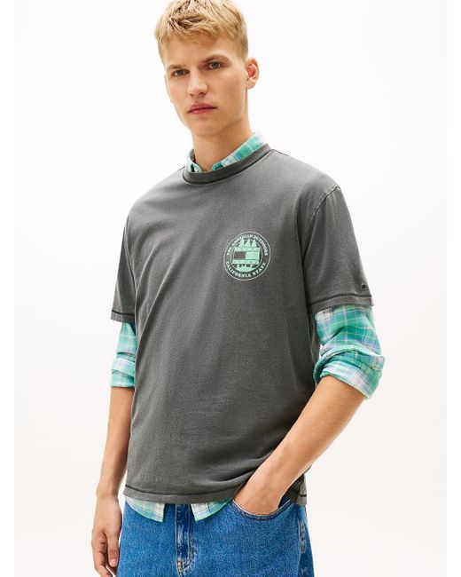 Tommy Hilfiger Gray Back Slogan Textured Relaxed T-Shirt for men