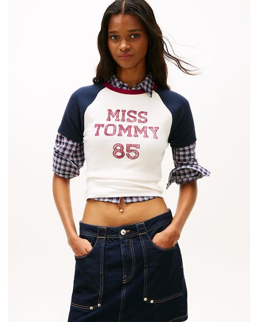 Tommy Hilfiger Blue Logo Slim Raglan Sleeve T-Shirt