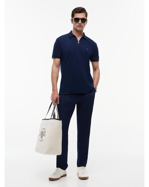 Tommy Hilfiger Blue Regular Fit Interlock Knit Zip Polo Shirt for men