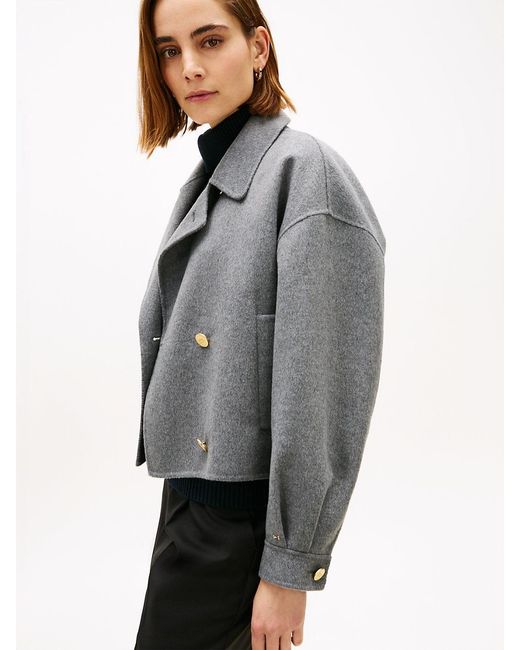 Tommy Hilfiger Gray Wool Blend Double Breasted Peacoat