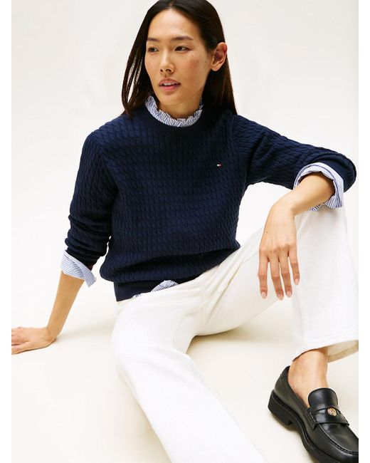 Pull En Maille Torsadée À Col Ras-Du-Cou Tommy Hilfiger en coloris Blue
