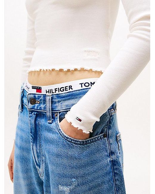 Tommy Hilfiger Slim Fit Longsleeve T-Shirt Met Geborduurd Logo in het White