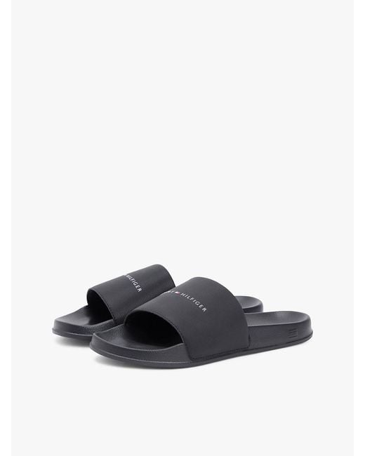 Tommy Hilfiger White Logo Textured Pool Slides for men
