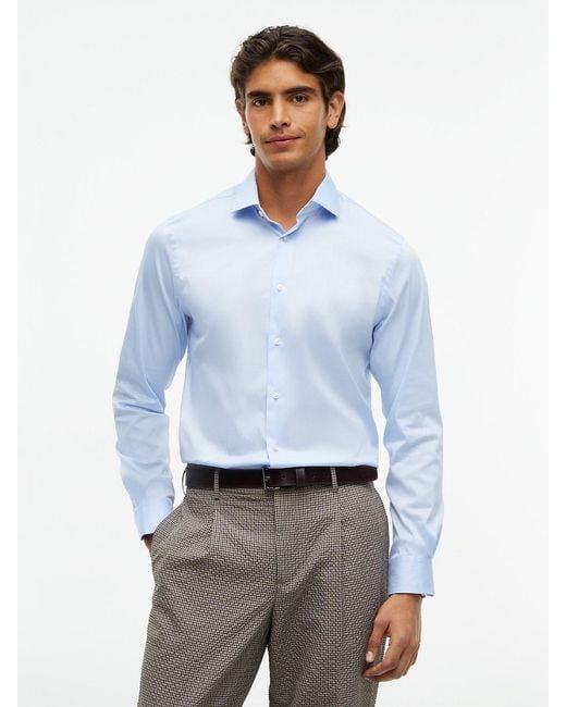 Tommy Hilfiger Blue New York Label Slim Fit Flex Collar Shirt for men