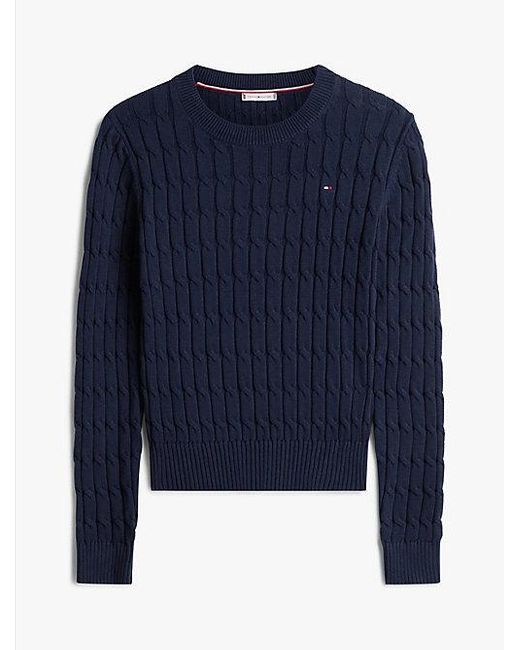 Tommy Hilfiger Blue Zopfmuster-Pullover Mit Rundhalsausschnitt
