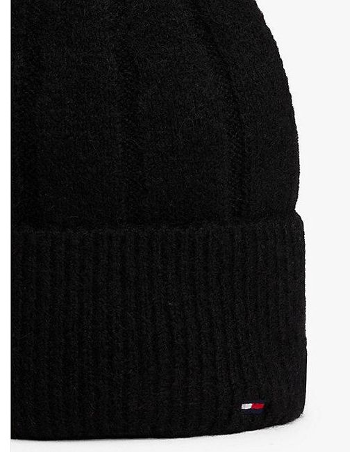 Tommy Hilfiger Fluffy Beanie Met Wol En Hilfiger-Vlag in het Black