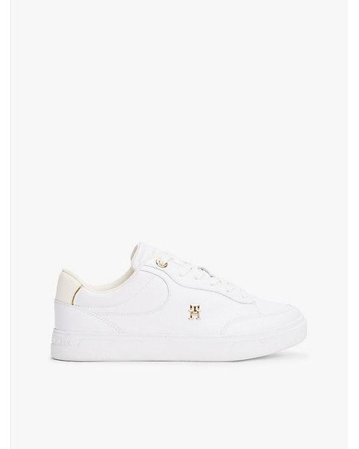 Tommy Hilfiger Leren Court Sneaker Met Th-Monogram in het White