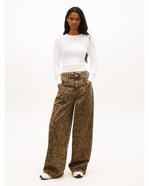 Tommy Hilfiger Multicolor Leopard Print Loose Wide Leg Jeans
