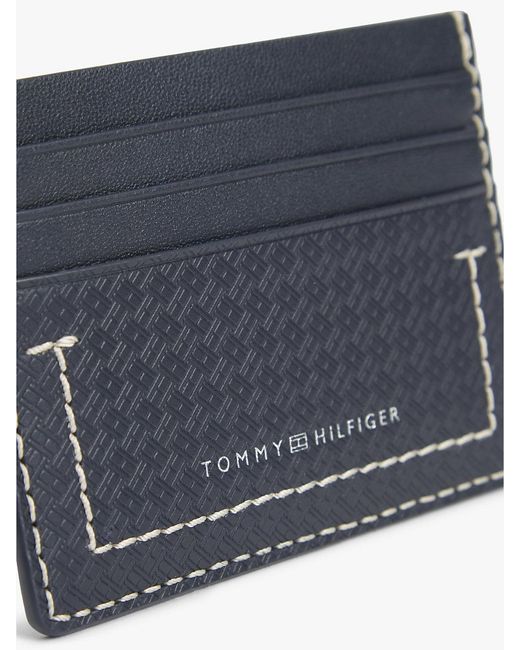 Tommy Hilfiger Gray Embossed Flag Leather Credit Card Holder for men
