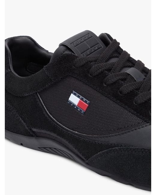 Tommy Hilfiger Black Suede Mixed Texture Archive Runner Trainers for men
